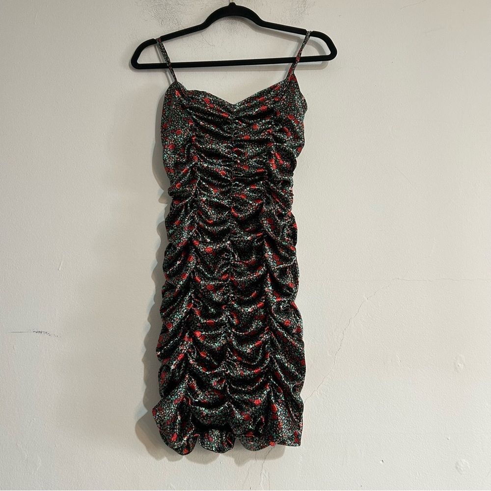 Urban Outfitters Rose Floral Satin Ruched Bodycon Mini Dress Small Whimsigoth